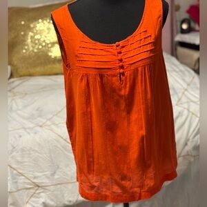 LOFT Orange Sleeveless Pintuck Button Front Blouse Size M